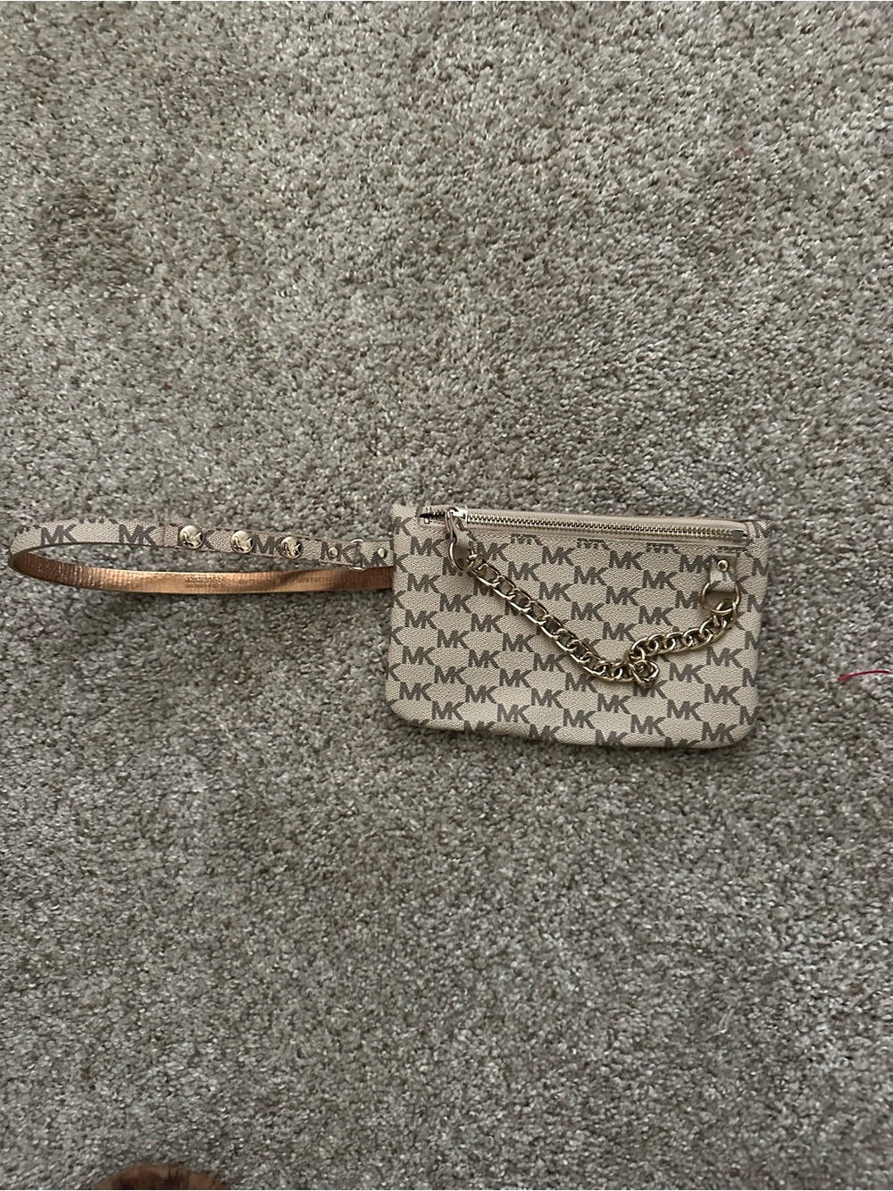 Michael Kors Beige Signature MK Fanny pack with Gold Chain Strap